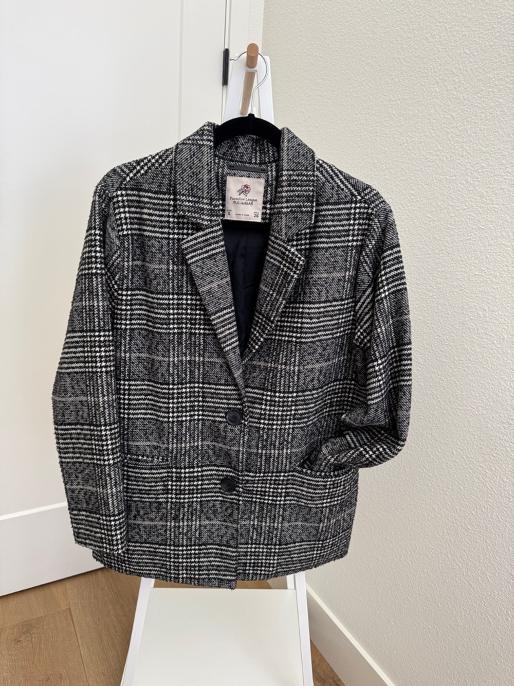 Pull&Bear Black & White Plaid Boxy Blazer